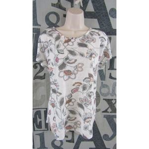 New Max Jeans Designer Floral Fan Knit Top Off White Women Large Stretch MSRP$40